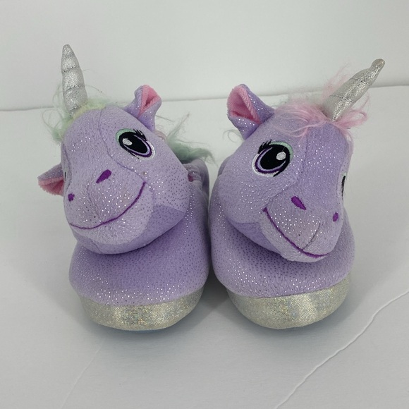 Build a Bear Purple Unicorn Slippers Toddler Girls Size S 10 to 11 Rubber Sole - Picture 3 of 10